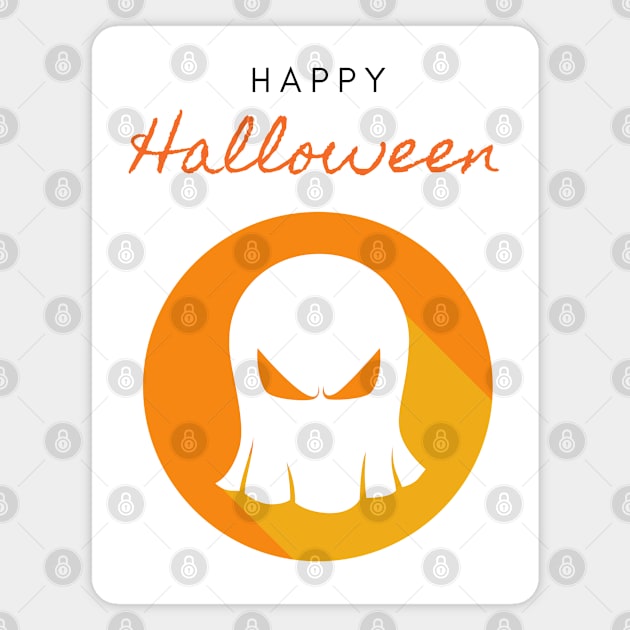 Happy Halloween Orange Moon Ghost Magnet by Kiyiya Designs